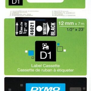 Cinta Rotuladora Auto-Adesiva Branco Sobre Preto (7 mts/1,2cm) - DYMO