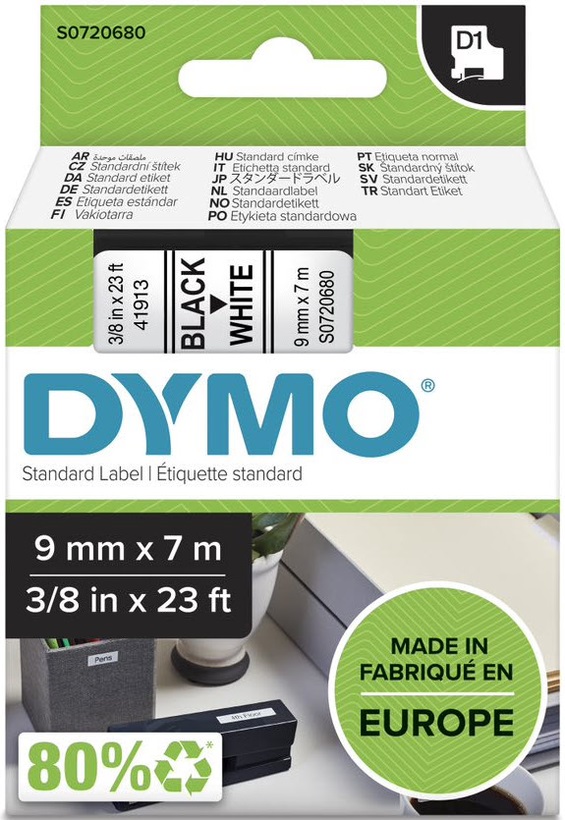 Fita Preto Sobre Branco (7 mts/0,9cm) - DYMO
