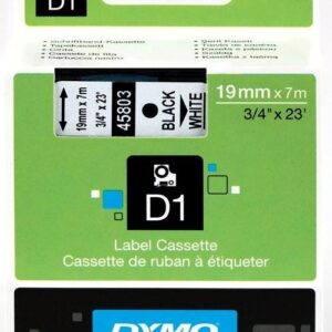 Fita Preto Sobre Branco (7 mts/1,9cm) - DYMO