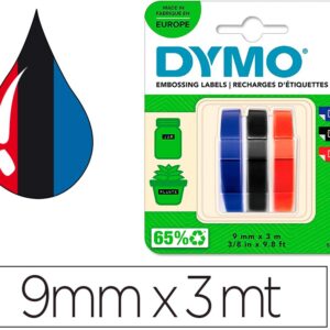 Pack Fita p/ Etiquetadora 3D Azul/Preto/Vermelho (3mts x 9mm) - DYMO