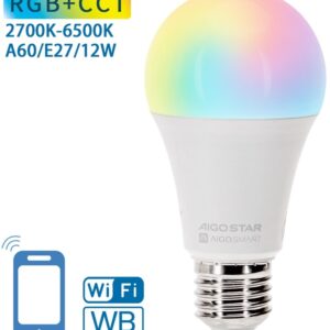 Lâmpada LED Smart Inteligente E27 A60 Wi-Fi/Bluetooth 12W RGB + 2700K~6500K 1200Lm
