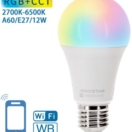 Lâmpada LED Smart Inteligente E27 A60 Wi-Fi/Bluetooth 12W RGB + 2700K~6500K 1200Lm