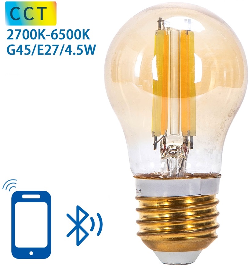 Lâmpada LED Inteligente E27 G45 Filamento Mesh Bluetooth 4,5W 2700K~6500K 470Lm (Âmbar)