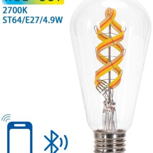 L?mpada LED Inteligente E27 ST64 Filamento Mesh Bluetooth 220V 4,9W 2700K 470Lm (Transparente)