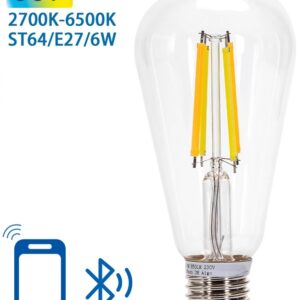 L?mpada LED Inteligente E27 ST64 Filamento Mesh Bluetooth 220V 6W 2700K~6500K 850Lm (Transparente)