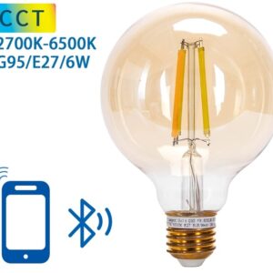 L?mpada LED Inteligente E27 G95 Filamento Mesh Bluetooth 220V 6W 2700K~6500K 806Lm (?mbar)