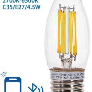L?mpada LED Inteligente E27 C35 Filamento Mesh Bluetooth 220V 4,5W 2700K~6500K 470Lm (Transparente)