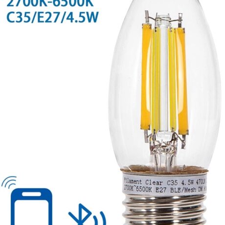 Lâmpada LED Inteligente E27 C35 Filamento Mesh Bluetooth 220V 4,5W 2700K~6500K 470Lm (Transparente)