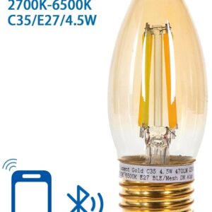 L?mpada LED Inteligente E27 C35 Filamento Mesh Bluetooth 220V 4,5W 2700K~6500K 470Lm (?mbar)