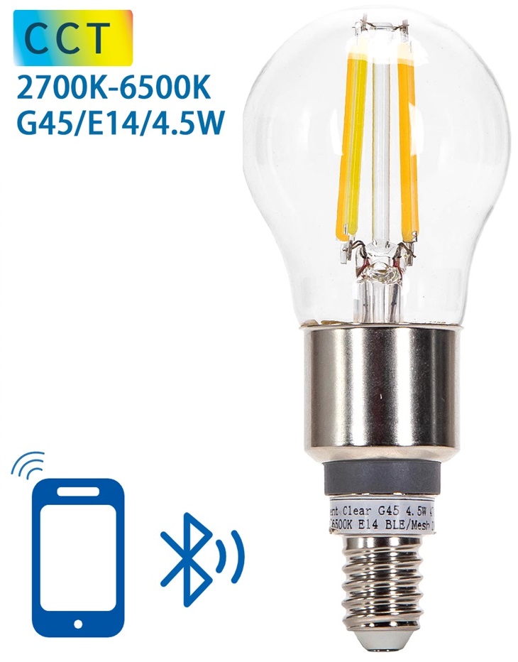 Lâmpada LED Inteligente E14 G45 Filamento Mesh Bluetooth 4,5W 2700K~6500K 470Lm (Transparente)