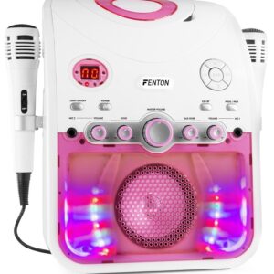 Coluna Karaoke SBS20W Bluetooth c/ Leitor CD (Branco/Rosa) - FENTON