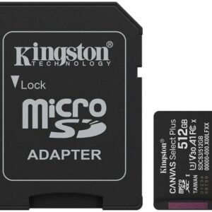 Cart?o de Mem?ria Canvas Select Plus Gen3 512GB MicroSDXC UHS-I Classe 10 + Adaptador - KINGSTON
