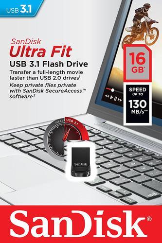 Pen Drive USB Ultra Fit 16GB 3.1 (Preto) - SANDISK