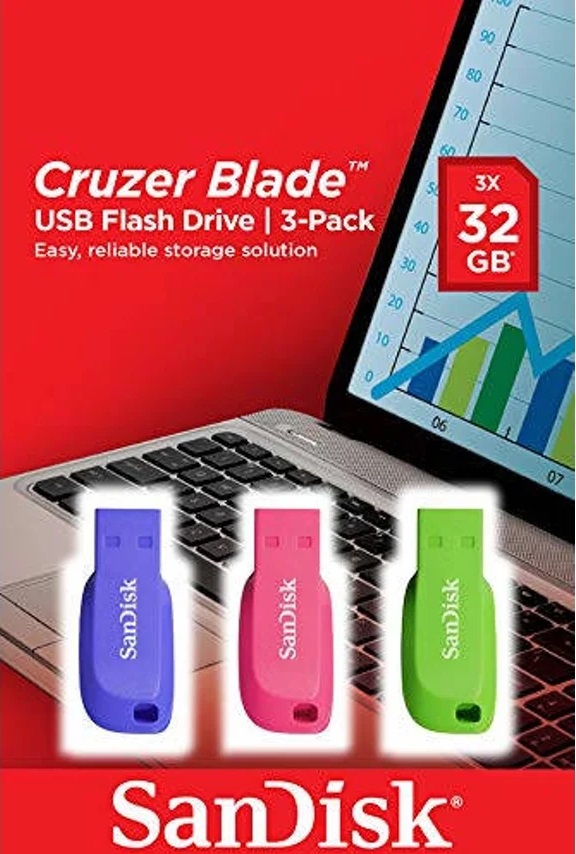 Pack 3x Pen Drive Cruzer Blade 32GB USB 2.0 - SANDISK