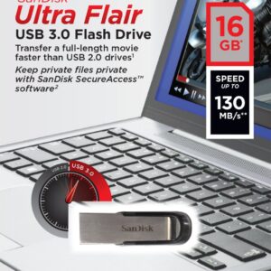 Pen Drive USB Ultra Flair 16GB 3.0 (Prateado) - SANDISK