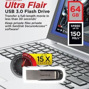 Pen Drive USB Ultra Flair 64GB 3.0 (Prateado) - SANDISK