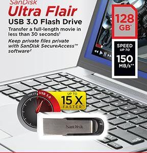 Pen Drive USB Ultra Flair 128GB 3.0 (Prateado) - SANDISK