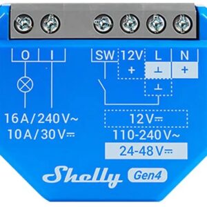 Módulo Interruptor Inteligente Shelly1 Gen4 Wi-Fi/Zigbee/Matter/BT 12VDC 24-48VDC - 16A - SHELLY