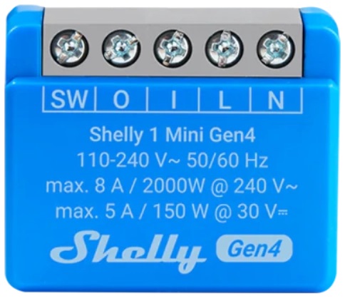 Mini Módulo Interruptor Inteligente 1 Canal Wi-Fi/Zigbee/Matter/BT 8A - SHELLY 1 Mini Gen4