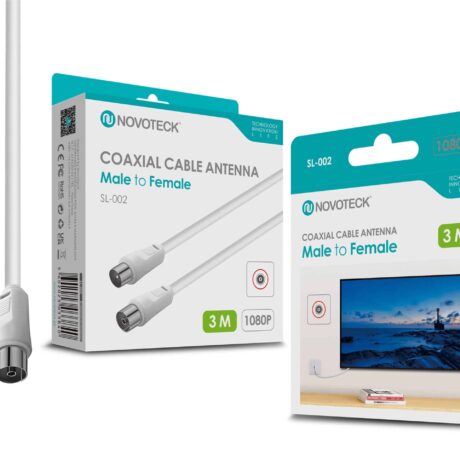 Cabo Coaxial de Antena Novoteck SL-002 – Macho para Fêmea, 3,0m