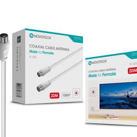 Cabo Coaxial de Antena Novoteck SL-005 – Macho para Fêmea, 20m