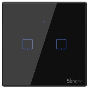 Interruptor Duplo (2 Gang) Touch Smart Wi-Fi+RF em Vidro de Encastrar (Preto) - Sonoff