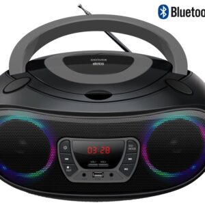 Rádio FM 2x 2W c/ MP3/CD/USB/BLUETOOTH/AUX + Efeitos LED (Preto) - DENVER