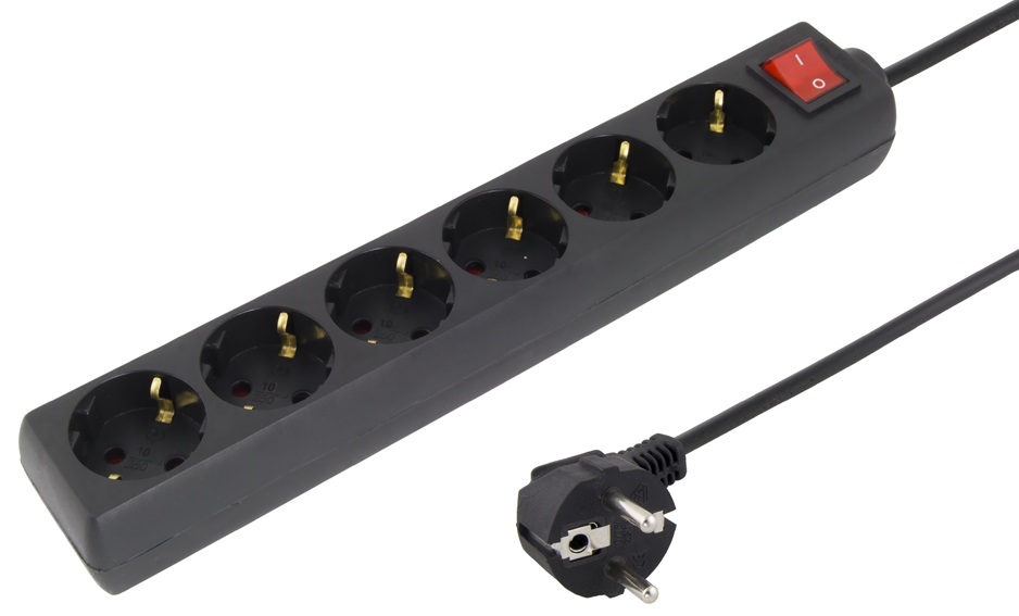 Extensão Sextupla c/ Interruptor (3 mts) - Preto