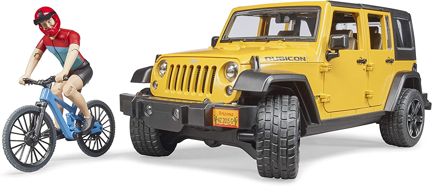 Jeep Wrangler Rubicon Unlimited c/ Bicicleta + Ciclista - BRUDER