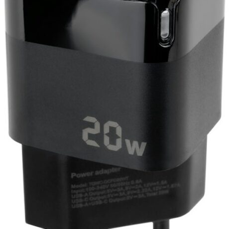 Carregador USB-C/PD 20W + USB-A/QC 20W (Preto) - TOOQ