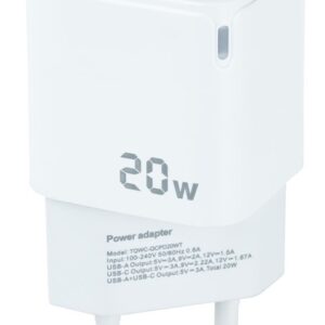 Carregador Universal USB-C/PD + USB-A/QC 20W (Branco) - TOOQ