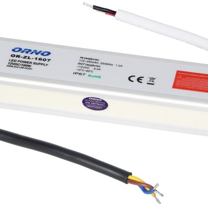 Fonte Alimentação Estanque IP67 12V DC 8,5A 100W c/ Fios - ORNO