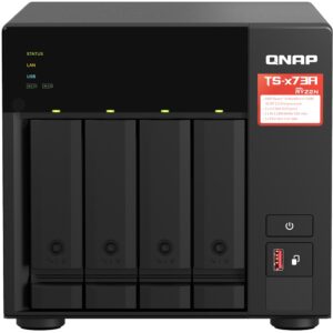 NAS TS-473A 4 Bay Tower Ethernet LAN AMD Ryzen Embedded V1500B 8GB DDR4 (Preto) - QNAP