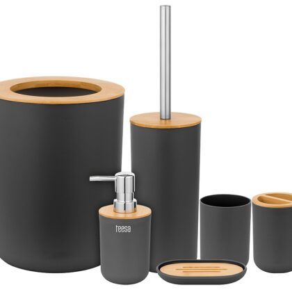 Conjunto de 6x Acessórios p/ Casa de Banho (Preto) - TEESA