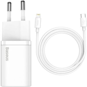Carregador Super Si PD 20W USB-C + Cabo USB-C Macho - Cabo Lightning Macho (1 metro) - BASEUS