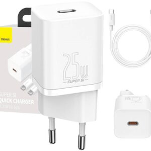 Carregador Super Si Quick Charger 1C 25W c/ Cabo USB-C - USB-C Branco (1 metro) - BASEUS