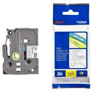 Fita Laminada TZe-145 Branco Sobre Tranparente (8 mts/1,8cm) - BROTHER