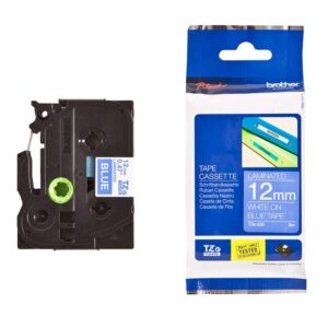 Fita Laminada TZe-535 Branco Sobre Azul (8 mts/1,2cm) - BROTHER