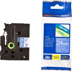 Fita Laminada TZe-555 Branco Sobre Azul (8 mts/2,4cm) - BROTHER