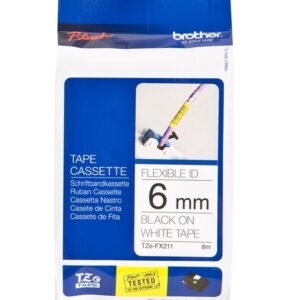 Fita Laminada Flexível TZe-FX211 Preto Sobre Branco (8 mts/0,6cm) - BROTHER