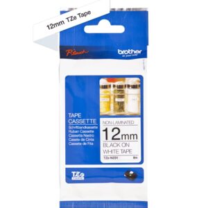 Fita Original TZEN231 Preto Sobre Branco (8 mts/1,2cm) - BROTHER