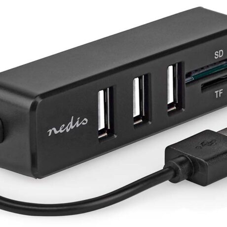 HUB USB2.0 3 Portas c/ Leitor Cartões SD/microSD - NEDIS