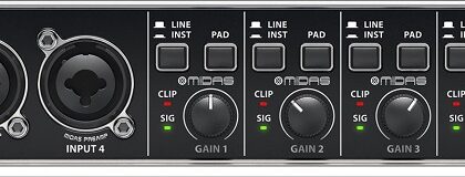 Interface de Áudio 4x4 USB c/ Pré-Amplificadores de Microfone Midas - BEHRINGER