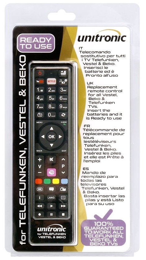 Comando Universal Dedicado p/ TVs LCD TELEFUNKEN, VESTEL e BEKO - UNITRONIC