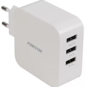 Carregador USB QC 3.0 + 2x USB 5V / 2,4A (Branco) - FONESTAR