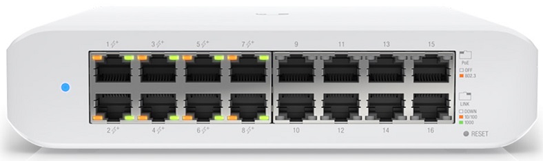 Switch de Rede 16 Portas UniFi Gen2 10/100/1000 Mbps PoE+ (Branco) - UBIQUITI