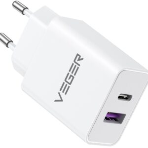 Carregador Duplo USB-A / USB-C 65W (Branco) - VEGER