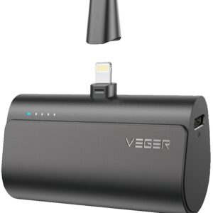 Mini PowerBank 5000mAh USB-C / Lightning (Preto) - VEGER