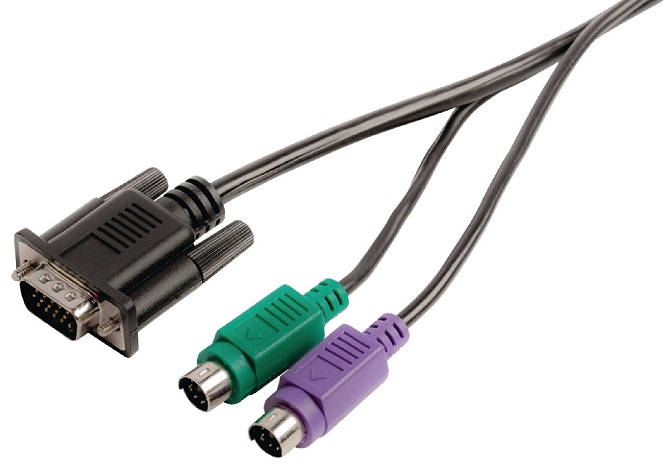 Cabo VGA Macho + 2x PS2 Macho - VGA Femea + 2x PS2 Macho (2 mts)