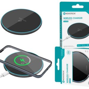 Base Carregador Qi Indução s/ Fios 15W p/ Smartphones (Preto) - NOVOTECK